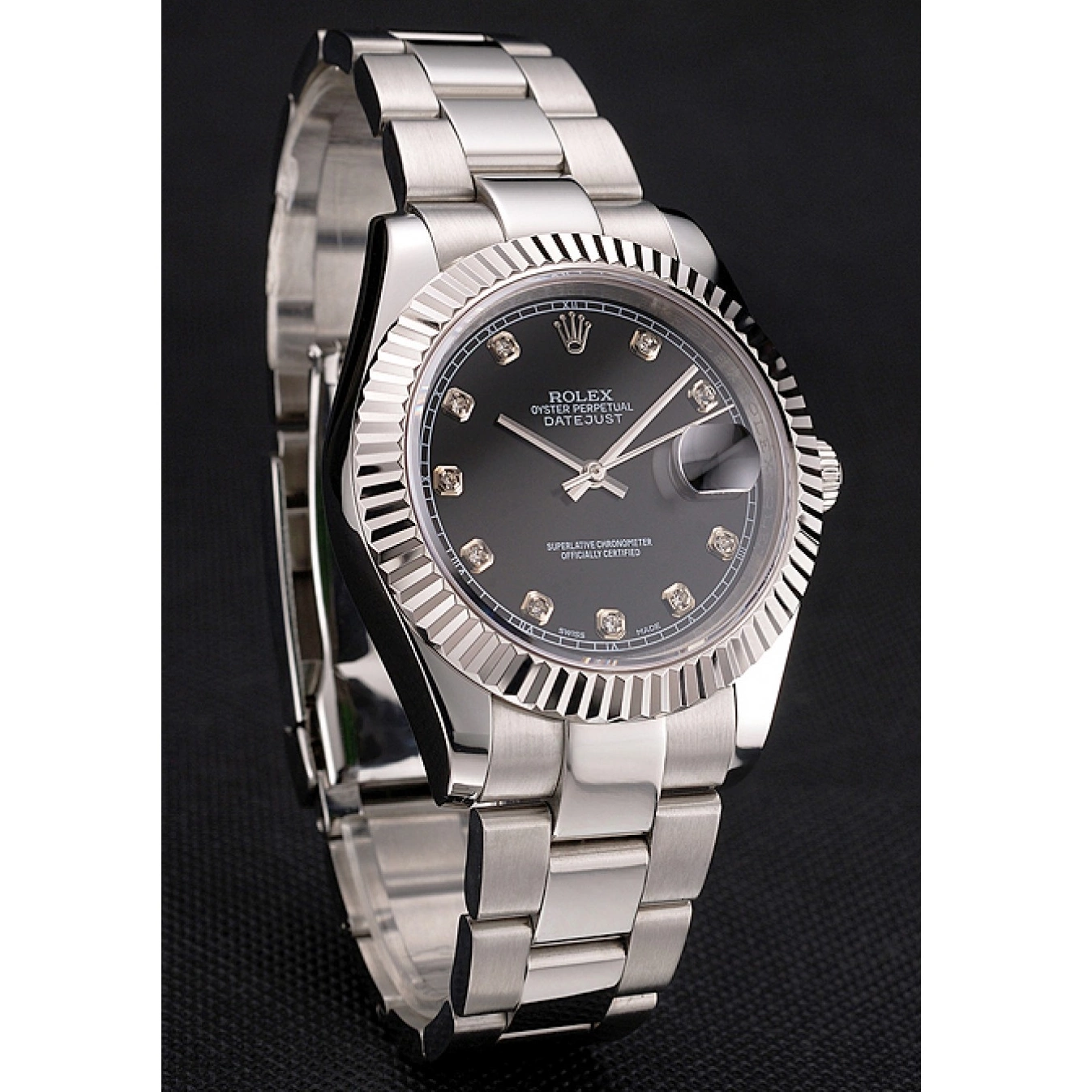 AAA Replica Watches Rolex Dimond And Bracelet Black Marks Stainless Hour Case Steel Dial Datejust Swiss 0628
